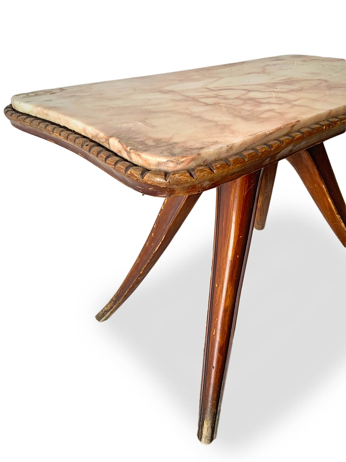 Wooden table, top in pink marble in the Atelier Borsani style. 40s. 46x72x42 cm. Wear and tear, - Image 5 of 6