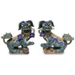 Pair of statues of Pho dogs, terracotta polychrome majolica, early twentieth century. H 52 cm,