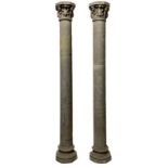 Pair of columns built in white marble, 14th /15th century. Base and capital to the middle hexagon