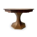 Wooden table top and base of hexagonal shape, Italian production. Years 50. H cm 84x121x50. Wear