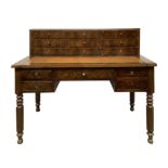 Desk with wooden riser and mahogany feather, nineteenth century, central drawer and 2 side drawers