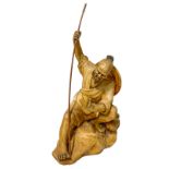 Chinese statuette depicting fisherman with fish on a line. Nineteenth century. H cm 21. Small