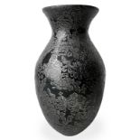 Ceramic Vase, Italian production of the anthracite tones decorated with floral elements. 70. Cm 40