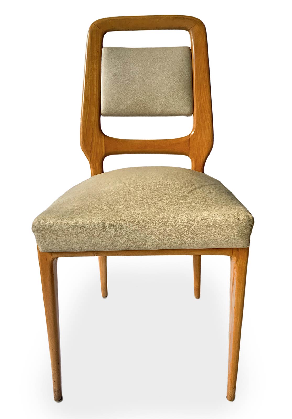 Group of four chairs, light wood structure, padded backrest, covered with beige-colored sky, - Image 6 of 6