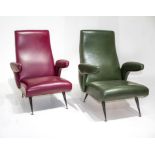 Couple Arflex style armchairs, 50s. Covering Sky. 89x70x72 cm. Wear and tear