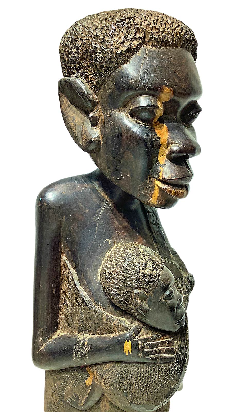 Wooden sculpture Africa, woman with two children. H 103 cm, base 38 Cm. - Image 3 of 6