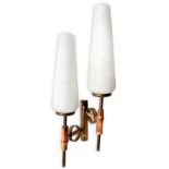 Applique, Italian production. Structure in brass, diffuser in white opal glass, bamboo detail,