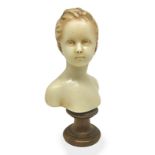 Wax Bust child nineteenth century. H 24 cm Wooden base 5 cm.