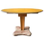 Aldo Tura Milano, wooden table toy, top covered in parchment, marble base and brass details. Years