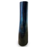 Cylindrical terracotta vase with decoration in cast glazes in shades of blue and blue, Italian