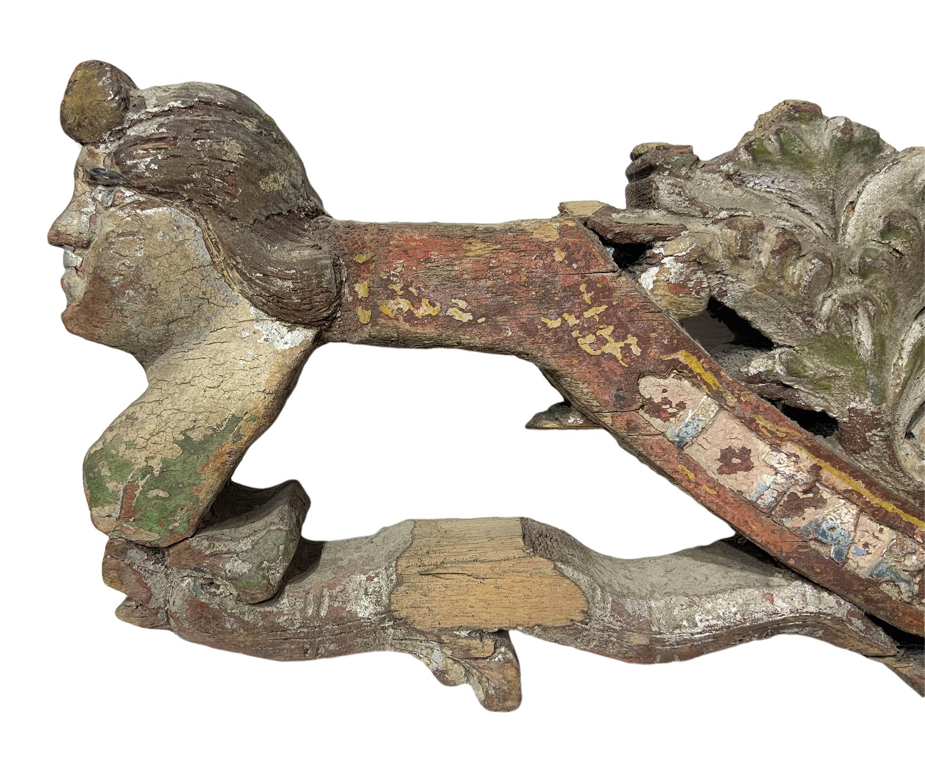 Antique wooden carved polychrome cart key, late nineteenth century, early twentieth century Sicily. - Image 5 of 7