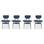 n. Group. 4 chairs with black lacquered metal structure, Italian production. Padded seat and