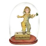 Carillon depicting ancient clowns in the glass case. 20th century. H 26 cm, with glass case cm h