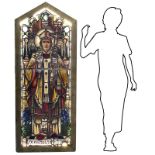 Ancient glass bound to lead with infusion in glass images depicting St Augustine. In wooden frame,