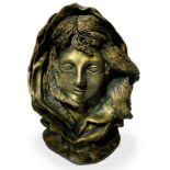 Polychrome terracotta statue, patinated bronze depicting Filomena Malavoglia, Samuele Vecchio