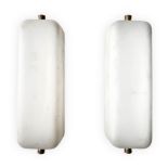 Pair of wall lamps, Italian production. Triplex glass diffuser satin rectangular shape, metal