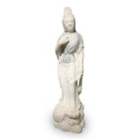 White marble statue depicting oriental deity, China, early twentieth century. With anthracite