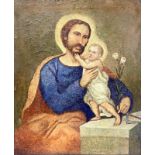 Oil paint on canvas depicting St. Joseph with child, folk painting, twentieth century, 68x 55 cm.