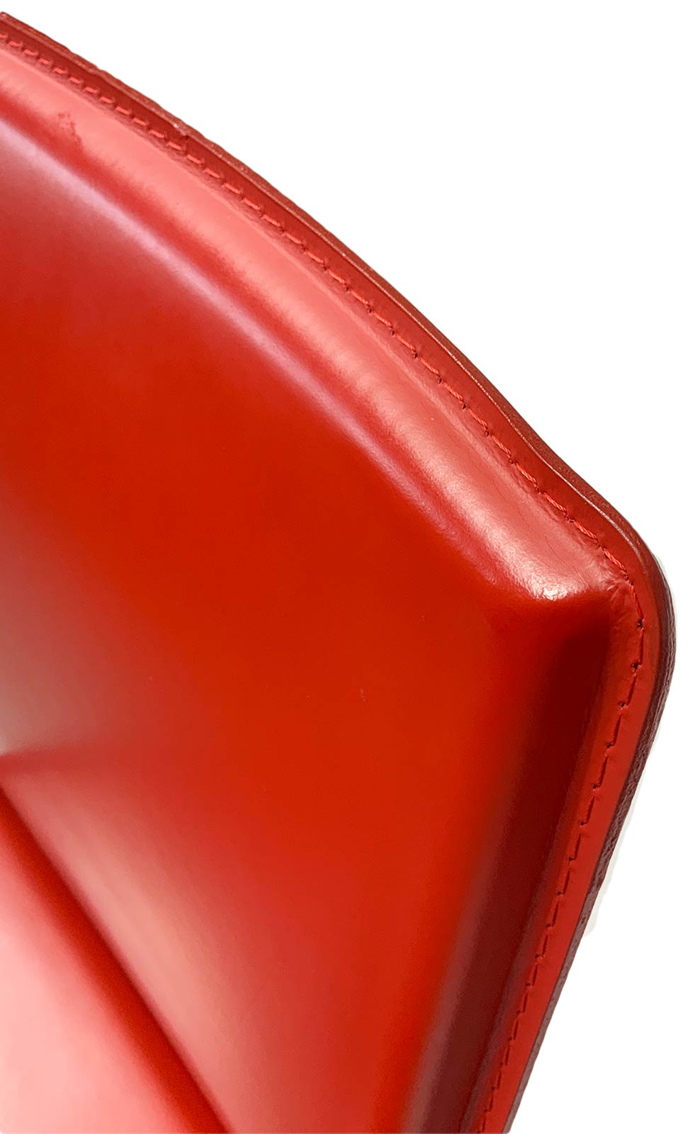 Ranked # 4 chairs with metal frame, covered in leather red, Italian production. - Image 6 of 7