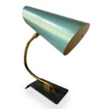 Lumen Milan, metal table lamp and brass, lacquered base craquele effect, conical diffuser blue