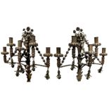 Pair of sconces in metal with floral decorations, 5 flames. Nineteenth century. Hcm 50, depth 23 cm.