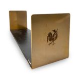 Bookends anodized aluminum and lacquered wood, Italian production. 40s. Cm 14 × 43 × 12. Wear and