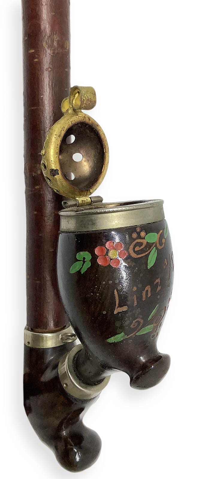 Walking pipe with Flowers - Linz, Germany. Early 1900s. Long walking pipe with briarwood tobacco - Image 5 of 6