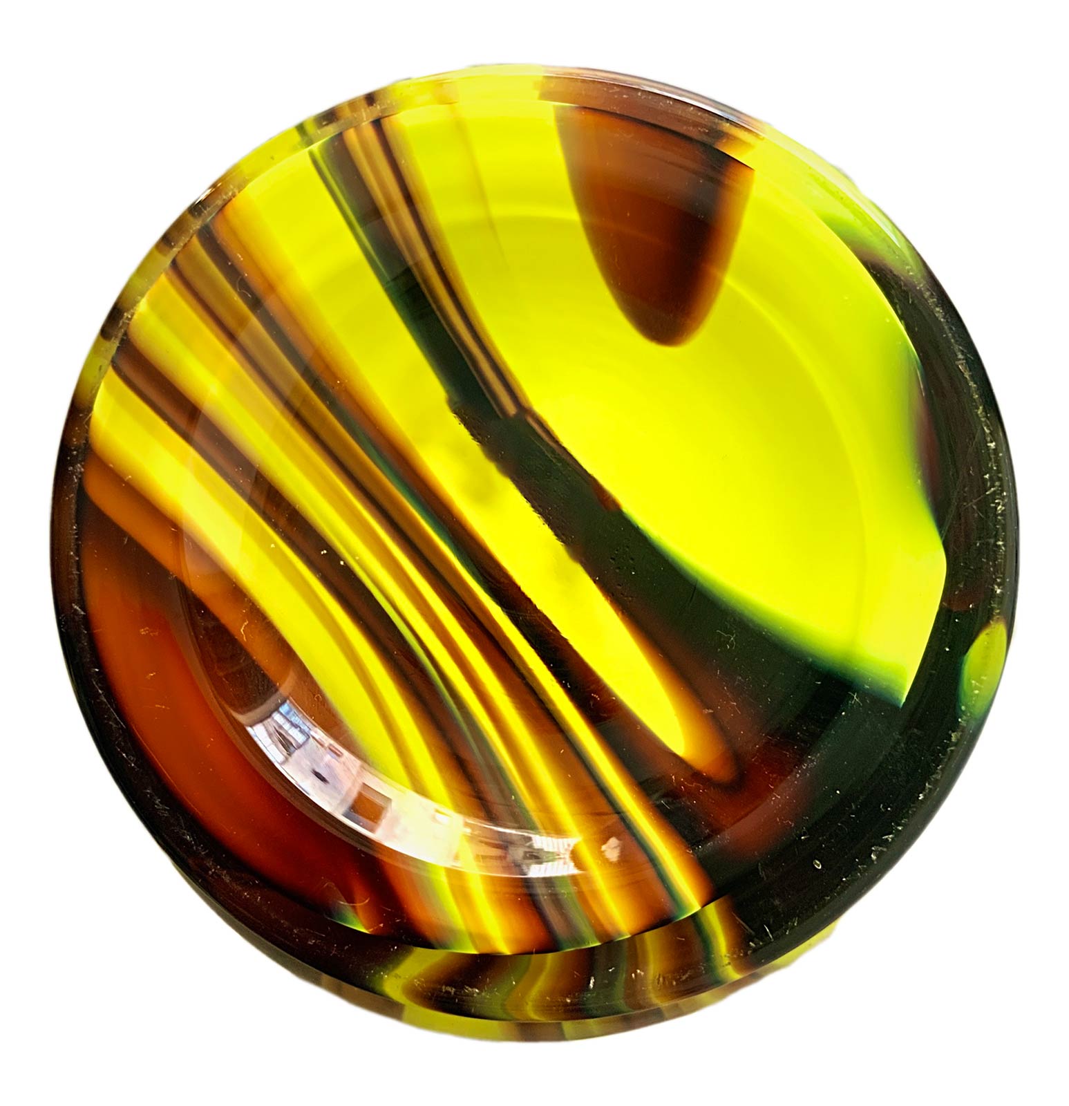 Carlo Moretti, Murano. Variegated glass vase with yellow and shades of brown, spherical body, tall - Image 4 of 4
