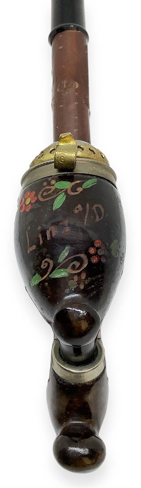 Walking pipe with Flowers - Linz, Germany. Early 1900s. Long walking pipe with briarwood tobacco - Image 3 of 6