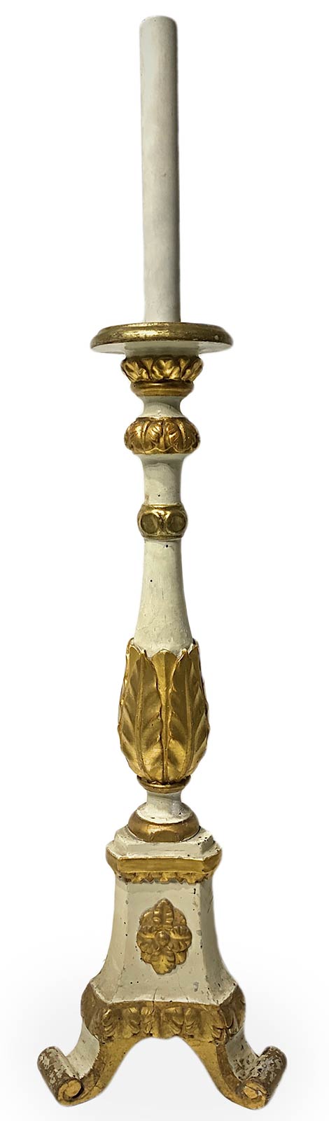 Candlestick lacquered and gilded, 19th century. H 88 cm