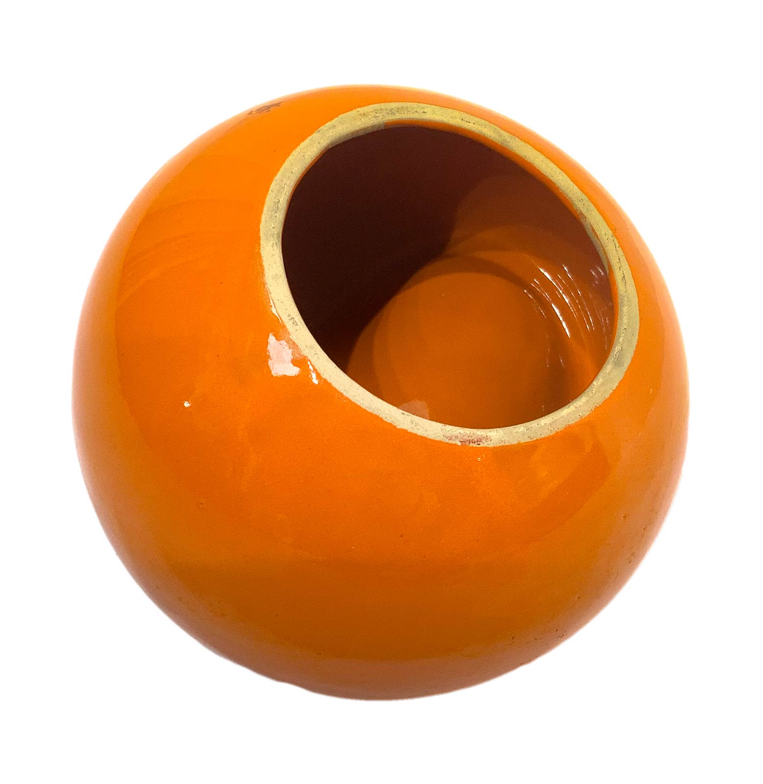 Italian Production. Pen Holder spherical ceramics in shades of orange. 70s. , 15 cm diameter. Signs - Image 5 of 5