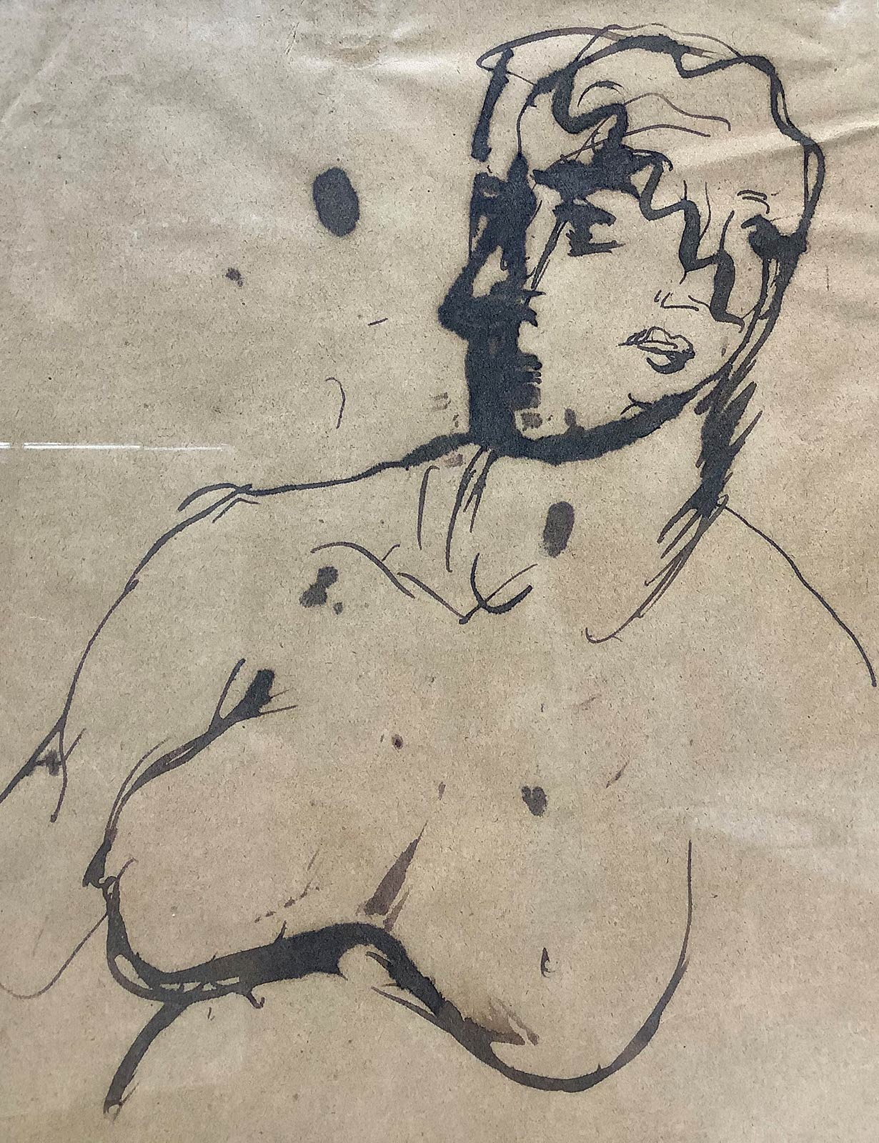 Ink drawing on paper depicting woman with pen, twentieth century. Cm 31x23. - Image 3 of 4