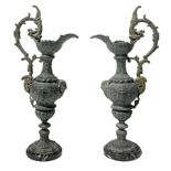 Pair of bronze vases with marble base. H 50.5 cm. Base 12 cm.