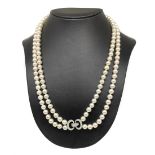 Necklace Pearls double strand gold susta B / 18 gr Ca 5.4 K, diamonds Caq70 8/8