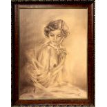 to sepia drawing depicting half-naked woman's torso. Cm 71,5X52,5. Signed G. sample.