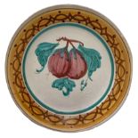 Majolica plate hand-painted with decoration depicting eggplant, hand-painted, the twentieth century