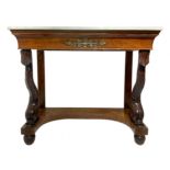 Console in walnut, early nineteenth century. With foot dolphin, marble floor and central