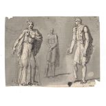 Gray Ink drawing on paper depicting three figures, allegedly by Ilya Repin, 134x144 mm