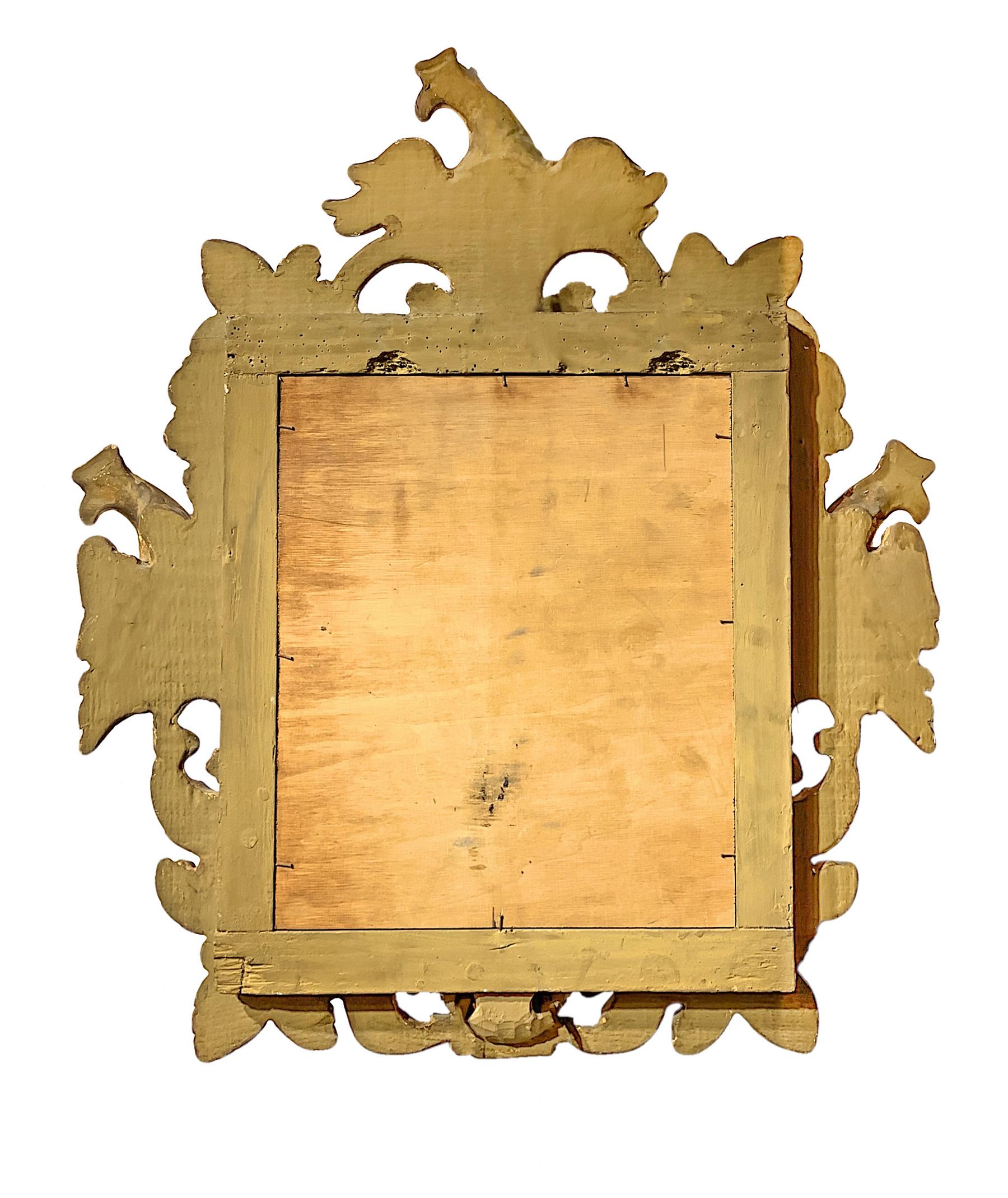 Mirror in gilded wood with two candles. 18th/19th century. Sculpted and engraved with crowned - Image 3 of 3