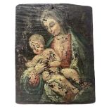 Fragment of oil painting on panel depicting the Madonna with child, Italian painter of the