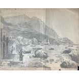 Drawing on paper depicting Marina di Capri, Posillipo School nineteenth century. At the edge of the