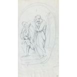 Pencil drawing on paper depicting the Holy Family and Saint John on the back in pencil study of the