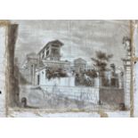 Pencil drawing on paper depicting noble villa (incomplete) dated 15 October 1866. 340 x 470 mm