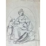 Pencil drawing on paper depicting the Holy Family and Saint John, written by Vincenzo Finocchiaro