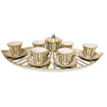 Coffee set with fan tray, manufacture of Sevres, France. Consisting of 6 cups, sugar bowl and fan