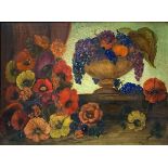 Oil painting on canvas depicting still life of flowers. Cm 40x60. In 56x76 frame. Signed on the