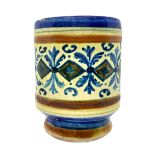 Small earthenware vase with decorative diamond pattern in blue colors on white, 20th century. H 9.5