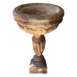 Stoup in Noto Sicilian stone, fourteenth and fifteenth century. H 120 cm, 36x36 cm base. Oval