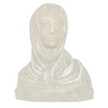 White marble bust depicting Madonna. H 17 cm Base cm 12x8.