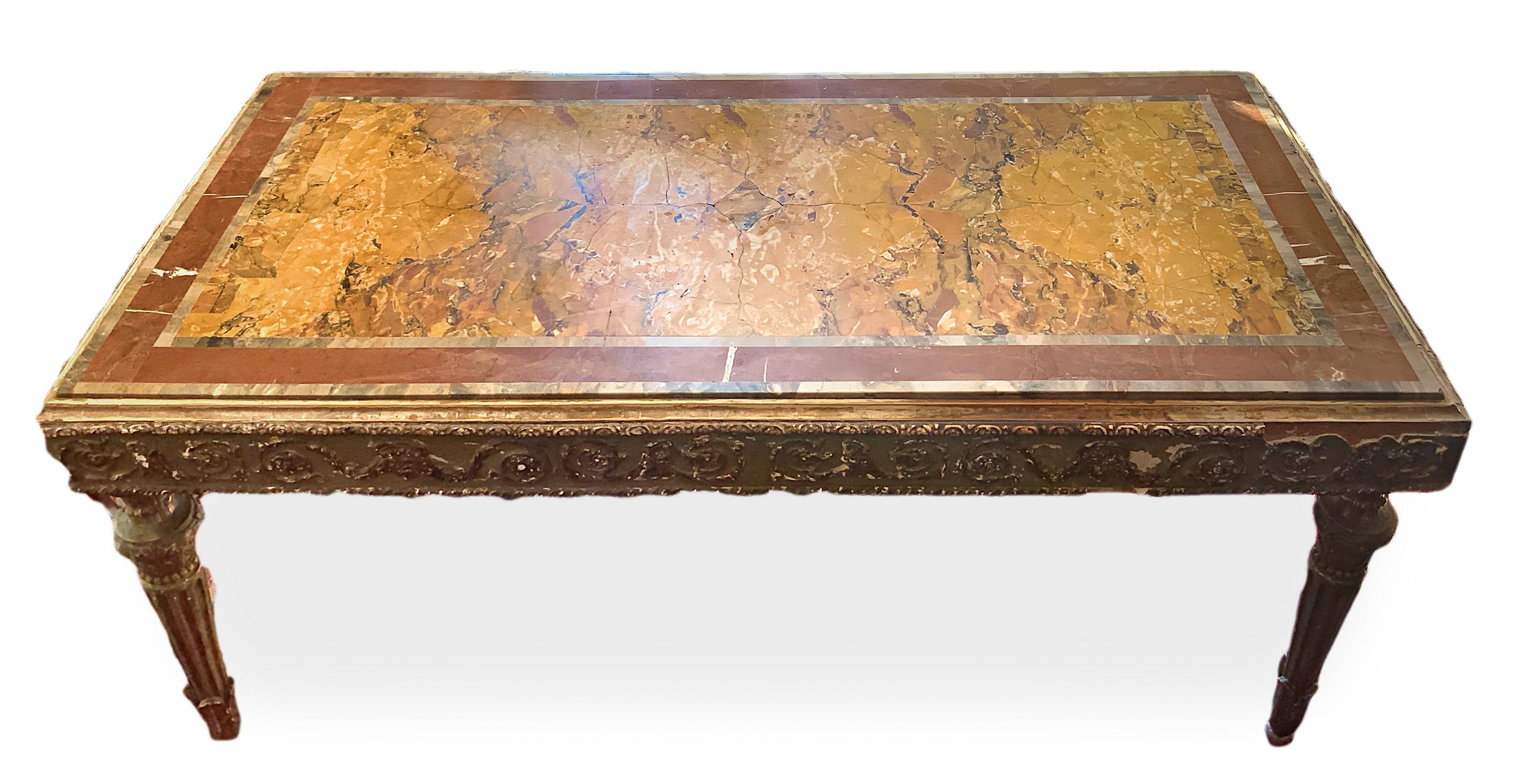 Green lacquered table with yellow Siena marble, early nineteenth century. H 81x180 cm, depth 90 - Image 2 of 4